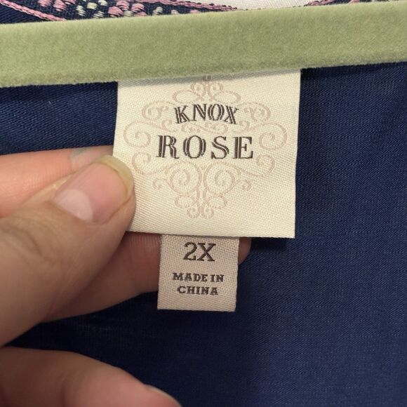 KNOX ROSE Short Flutter Sleeve Tunic Top Bohemian Flowy 2X Blue Boho Embroidered - Picture 5 of 7